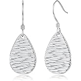 925 Sterling Silver Teardrop Dangle Earrings for Women | Minimalist Textured Drop Dangling Earrings | Hypoallergenic Trendy Dangly Jewelry Christmas Gifts