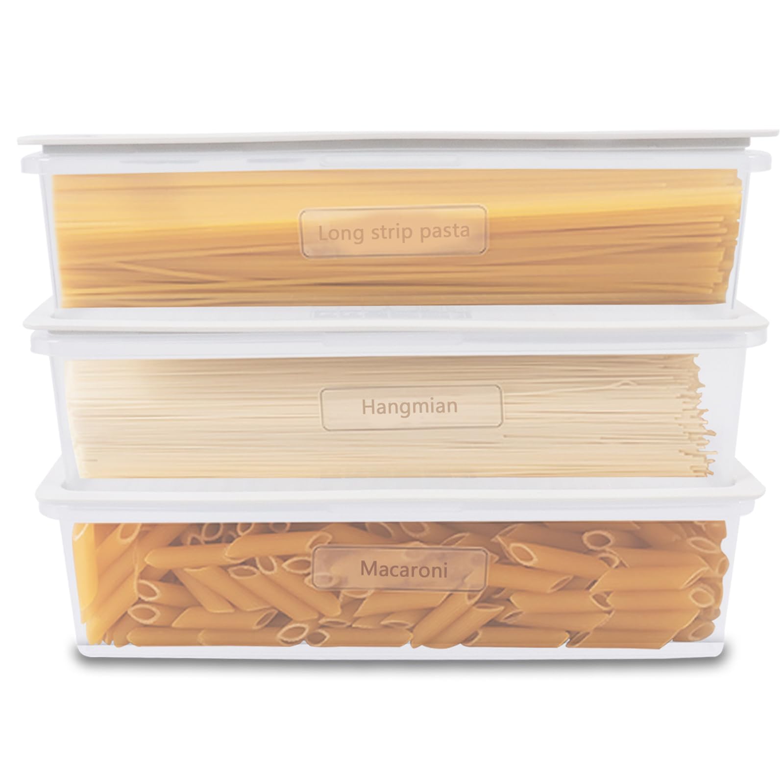 Gzsekken Pasta Storage Containers with Lid,Airtight BPA-free Pasta Containers Set of 3, Plastic Spaghetti Noodle Holder Rectangular Spaghetti Jar Sealed for Refrigerator, Kitchen Pantry