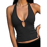 Women's Sexy Deep V Neck Sleeveless Fitted Basic Y2K Halter Racerback Tank Top for Women Going Out