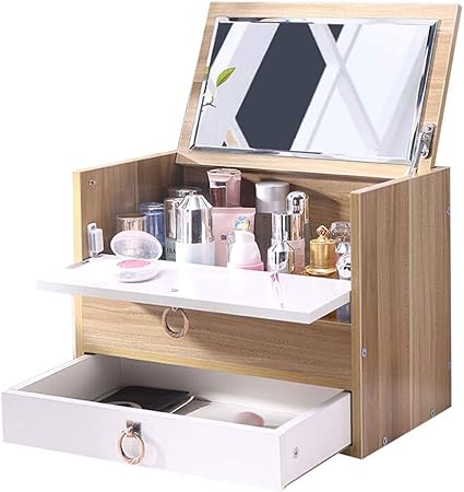 SUDU Caja de almacenamiento cosmética de madera grande blanca ...
