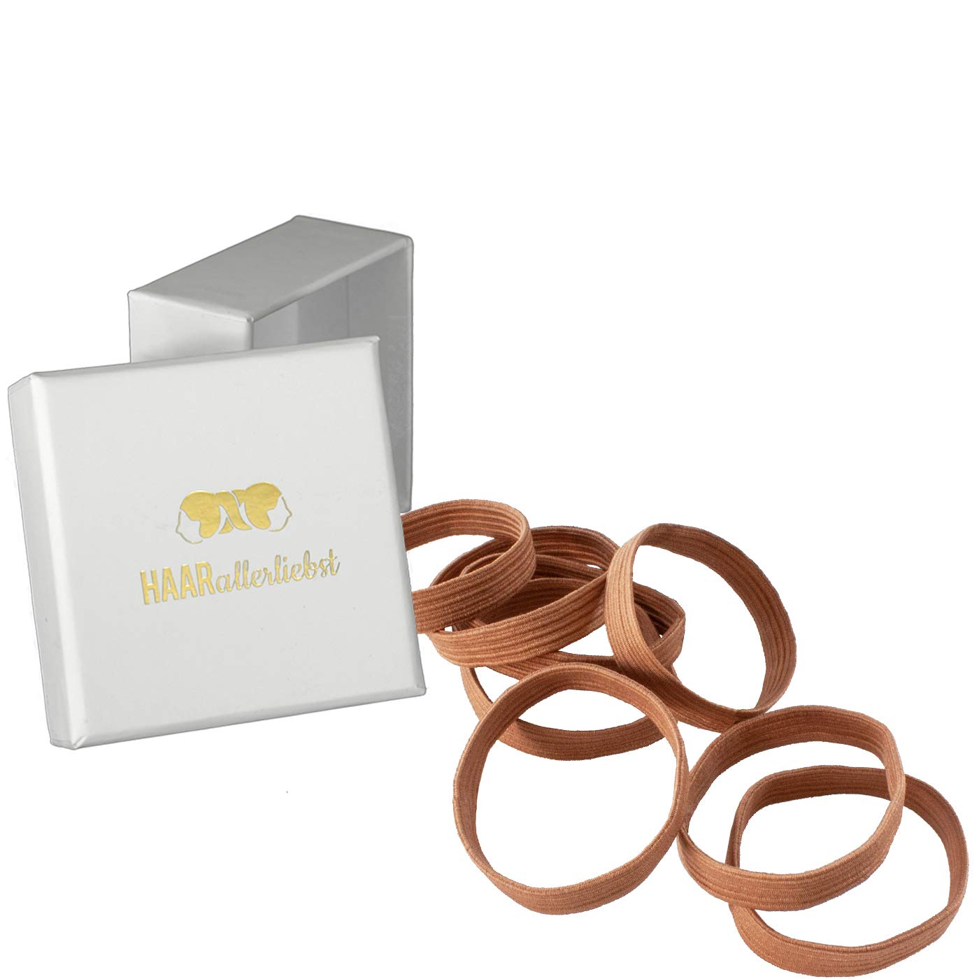 HAARallerliebst Hair Bobbles Extra Wide (Pack of 8 | Dark Beige | 5 cm) with Box for Storage (Box Colour: White)
