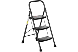 EFFIELER Step Ladder 3 Folding Step Stool for Adults 3 Step Ladder Perfect for Kitchen& Household 500lbs Capacity Built to Last with Highest-Grade Sturdy Steel Construction,Soft Handle, Anti-Slip Feet
