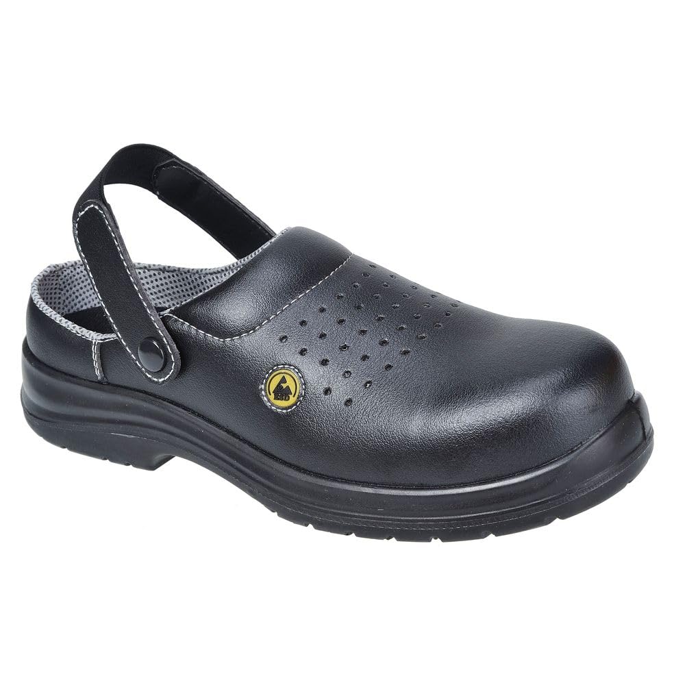 Portwest Portwest Compositelite ESD Perforated Safety Clog SB AE, Size: 43, Colour: Black, FC03BKR43
