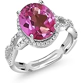 Gem Stone King 925 Sterling Silver Pink Mystic Topaz and White Created Sapphire Ring For Women (4.15 Cttw, Oval 11X9MM)