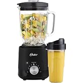Oster Vortex Plus Glass Blender, Reversible Steel Blades, 1200 Watt, Black | 4 iBlend Auto Programs, Frozen Drink, Milkshake, Salsa, Smoothie Blender, 76 oz. Dishwasher Safe Glass Jar, Blend-N-Go Cup