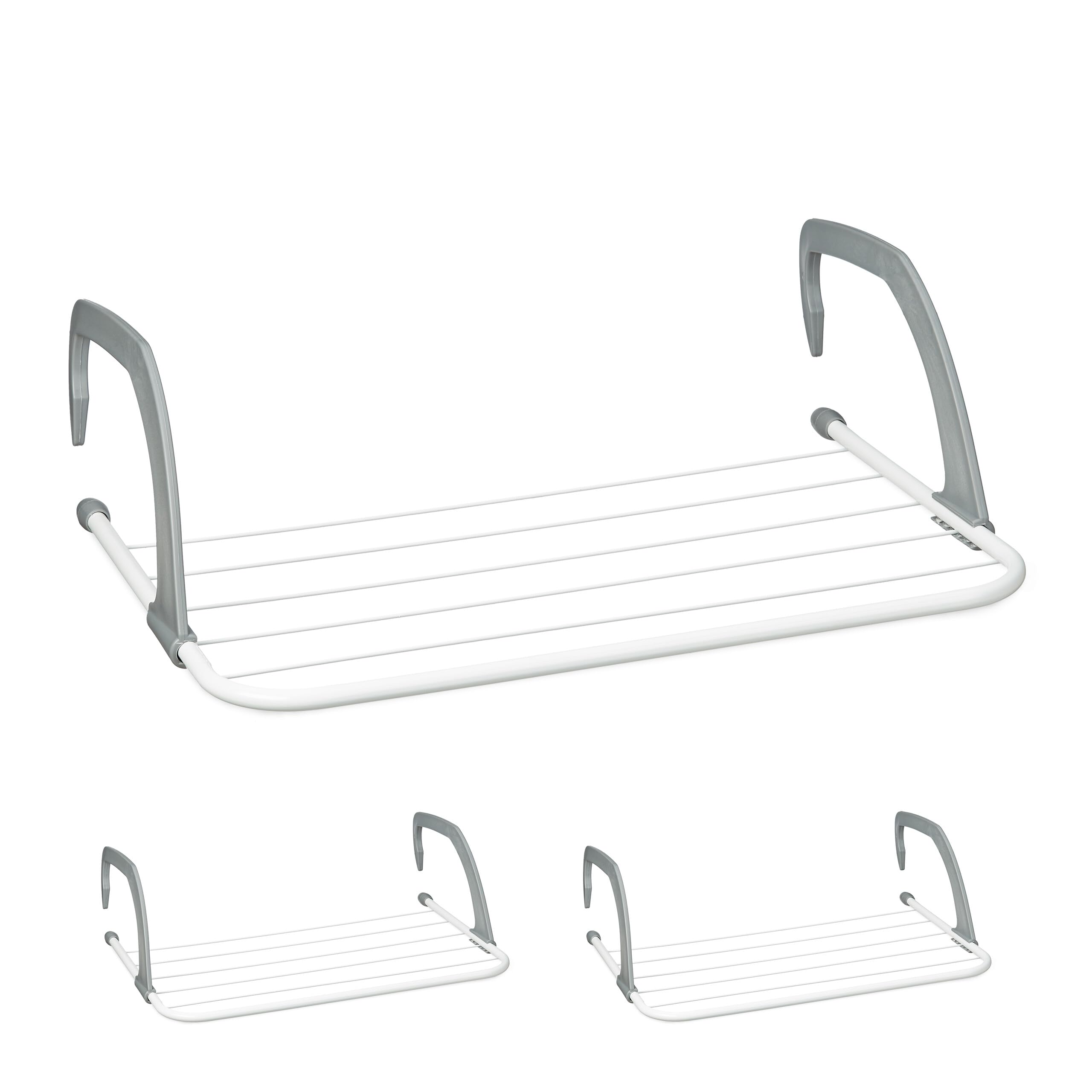 Relaxdays 3x Clothes Horse Heating, Drying Laundry, for Hanging, Balcony & Radiator Rack, 16 x 51 x 53 cm, White/Grey, Steel
