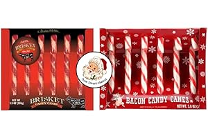 Brisket and Bacon Flavored Christmas Candy Cane Meat Lover's Variety Pack | Stocking Stuffer, Candy Cane Roulette, Funny Novelty Weird Candy | with June Street Market Christmas Sticker | 12 count - 6 of each Flavor