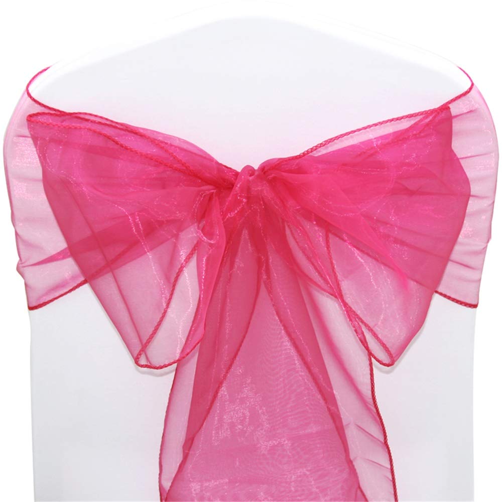 Time to Sparkle Pack of 50 Organza Sashes 22x280cm/9x110inch Wider Sash Fuller Bows Chair Cover Bows Sash for Wedding Party Birthday Decoration - Crimson