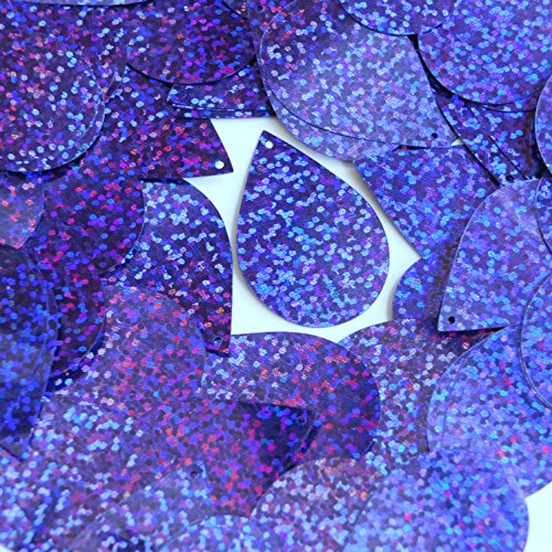 Sequin Tear Drop 1.5 inch Violet Blue Glitter Hologram Multi Reflective Metallic Couture Paillettes. Made in USA. For embroidery, costume, embellishment