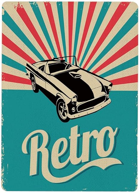 Amazon ウォールステッカー 車 グランジディスプレイ装飾 スカイブルーホットピンクブラックとレトロなストライプの背景に古典的なアメリカ車50x80cm 自己接着性 取り外可能 壊れ目 ウォールステッカー オンライン通販