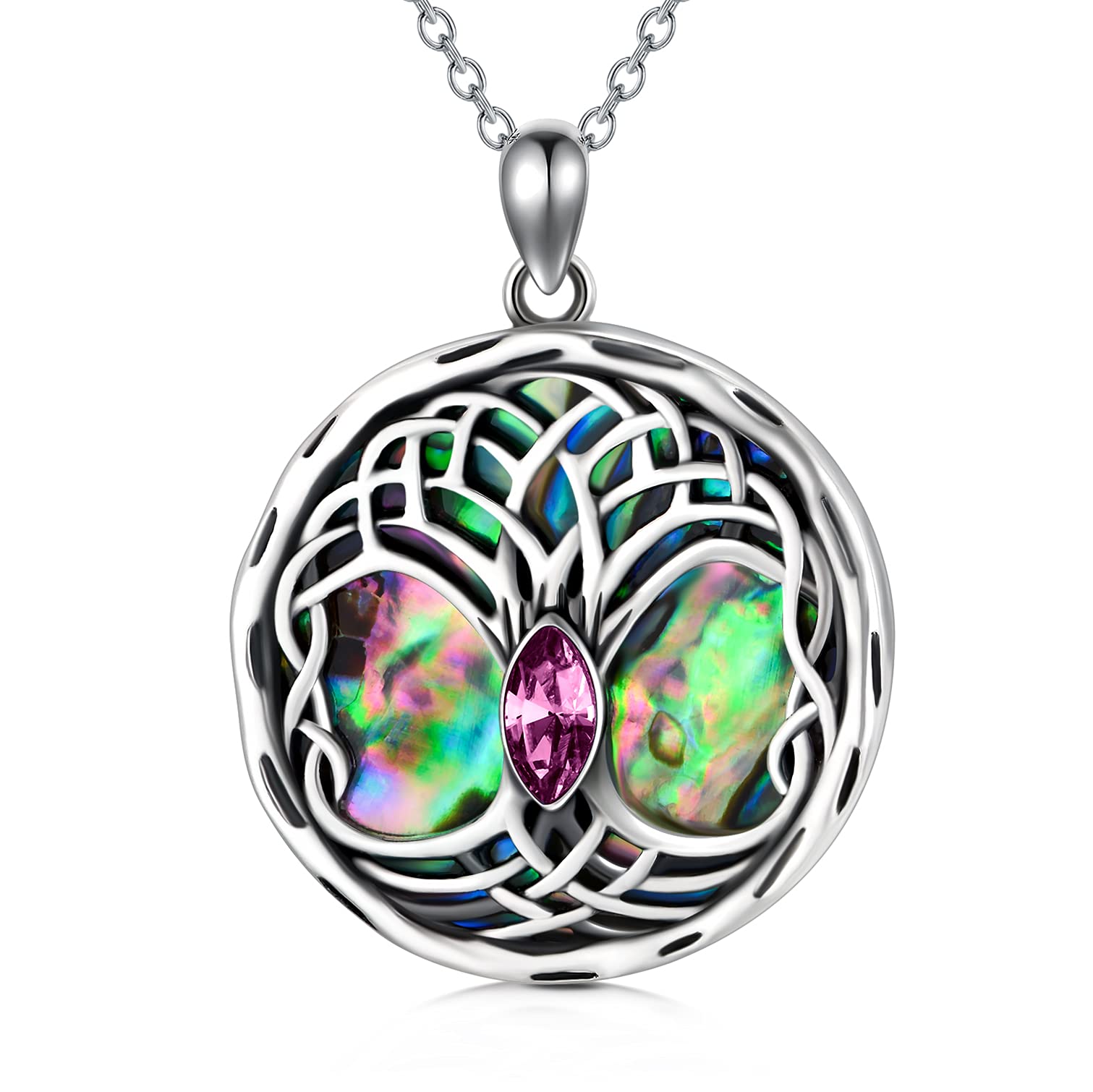 AOBOCO Celtic Tree of Life Necklace Sterling Silver Family Tree Pendant Necklace, Birthday Jewellery Gifts for Women Her (Purple) — image 1
