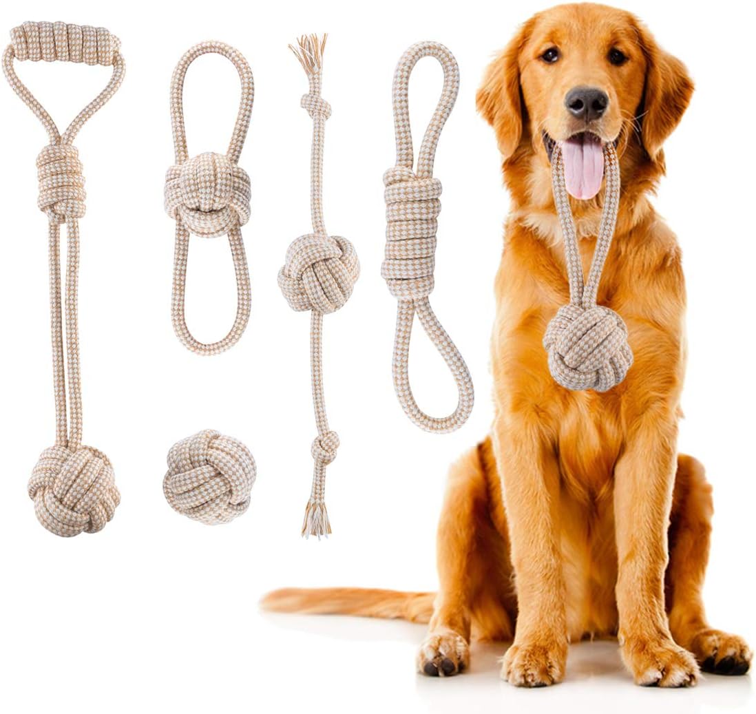 Amazon 犬 おもちゃ ロープ 噛むおもちゃ 丈夫 ロープおもちゃ ボール 天然綿とリネンで手織り 歯磨き 中型 小型犬向き 6点ギフトバッグ Fonpoo 噛むおもちゃ 通販