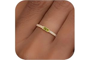 RLMOON Birthstone Gold Rings for Women Non Tarnish 14K Gold Plated Eternity Stackable Rings Dainty CZ Gemstone Engagement Rings Wedding Band Jewelry Gifts Size 4-10