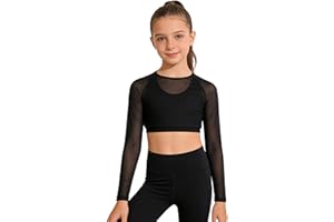 Zaldita Kids Girls Mesh Jazz Hip Hop Dance Crop Top Workout Shirts Long Sleeve Slim Pullover