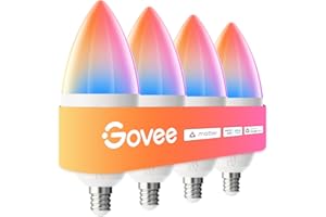 Govee E12 Led Bulb, Smart Light Bulbs Work with Matter, Alexa, Google Assistant, WiFi Candelabra Bulbs 40 Watt Equivalent, RGBWW Color Changing Light Bulb, 2.4Ghz Only, 450 LM, 4 Pack