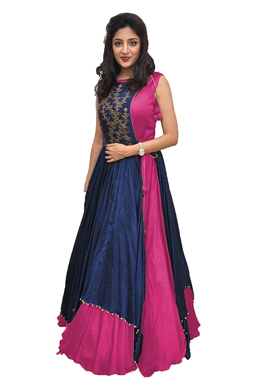 meera creation women's banglory gown with jacket gown for party wear dress(pink)
