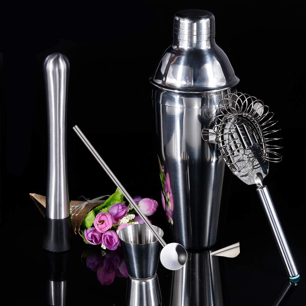 Cocktail Maker Bar Set,Premium Stainless Steel Home Cocktail Making Kit with Manhattan Cocktail Shaker,Muddler, Ice Filter-Colander, Double Ended Measure,Spirit Pourer, Stiring Spoon,Ice tong