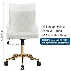 VINGLI White Velvet Armless Home Office Desk Chair