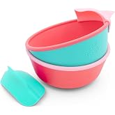 321 Grow Silicone Easy Scoop &amp; Hold Bowl Set &ndash; Adaptive Baby &amp; Toddler Feeding Bowls with Clip-On Rim and Handle &ndash; Helps Build Independence &amp; Coordination &ndash; 2 Pack &ndash; Dishwasher Safe (Watermelon)