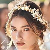 CASDRE Flower Wedding Headband Gold Pearl Bridal Headpiece Prom Leaf Hair Hoop Hair Accessories for Women and Brides (Gold, One Size)