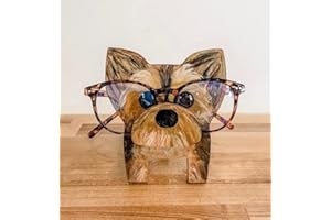 PURRSI Wood Creative Eyeglass Holder Cute Pet Glasses Stand Holder, Wooden Animal Spectacle Eyeglass , Cute Animal Handmade Sunglasses Display Rack for Home, Office, Desk, Nightstand (new yorkshire terrier)