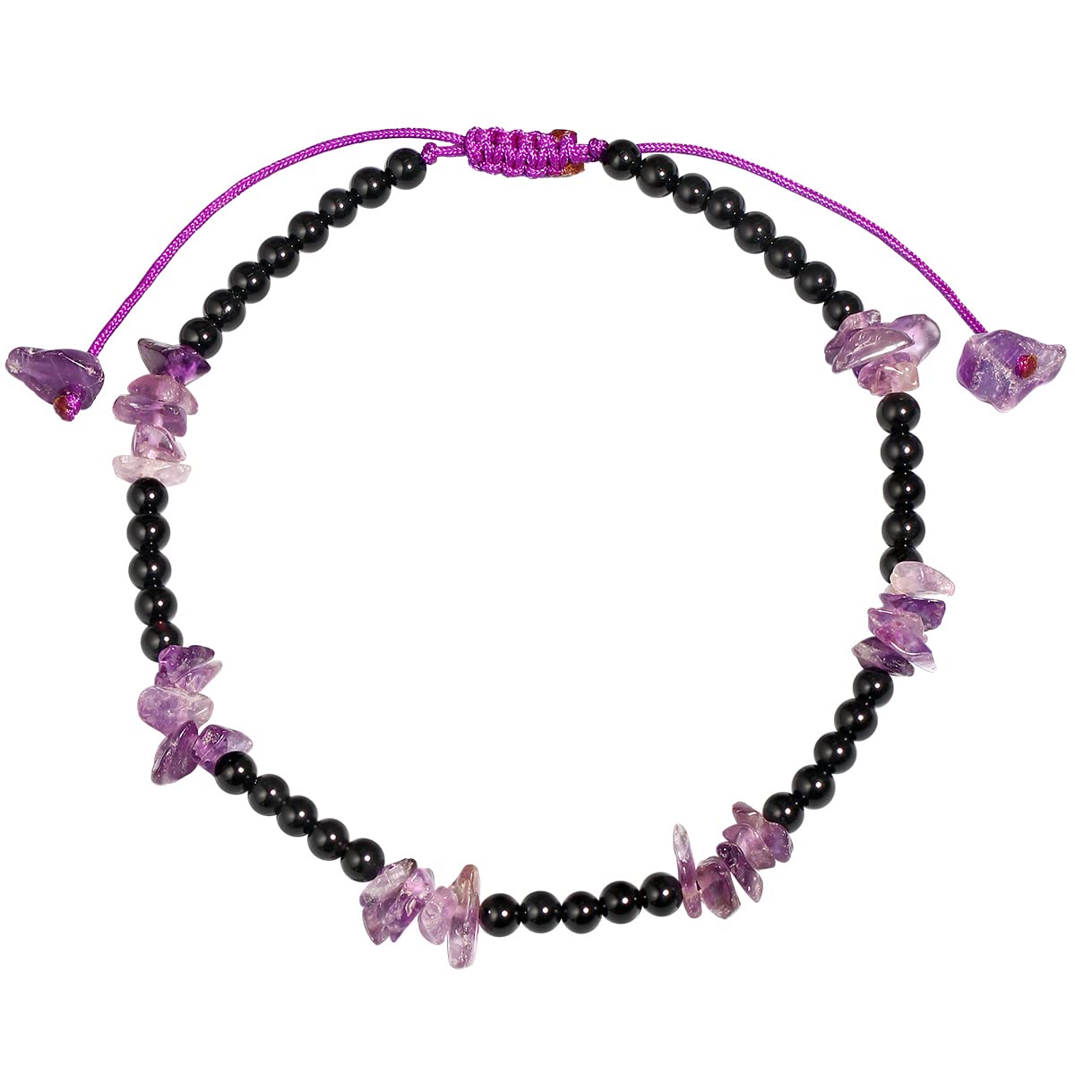 Jewboo Quartz Crystal Tumbled Chip Beads with Agate Beach Anklet Bracelet for Women Essential Oil Diffusers Gemstones and Crystals Foot Jewelry Spiritual Gifts (Amethyst)