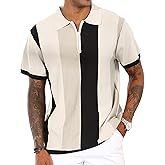 Men's Fashion Polo Shirts Vintage Striped Knitting Shirts Casual Slim Fit Golf Shirts