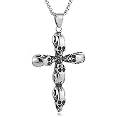 HZMAN Gothic Punk Skull Cross Pendant Necklace, Stainless Steel Adjustable Chain for Men & Women, Dark Elegant Everyday Jewelry