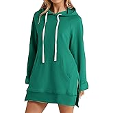 Linkpig Oversized Hoodie Dress Women Split Hem Pullover Long Sweatshirts Casual Sweater Dresses with Kangaroo Pocket