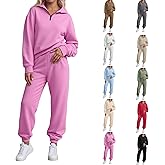 Women's Sweatsuits 2 Piece Outfits Long Sleeve Trendy Half Zip Pullover and Baggy Sweatpants Set with Pockets Tracksuit