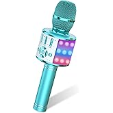 Amazmic Kids Karaoke Microphone Machine Toys for Girls Bluetooth Microphone with LED Light, Christmas Birthday Gift for Girls Boys 3-12+ Years Old (Blue)