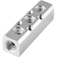 LDEXIN 3 Way Pneumatic Manifold Air Distribution Block, Compressed Air Manifold Pneumatic Block, Air Coupler Fast Connector for Pneumatic Air Compressor, Silver