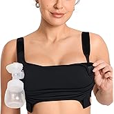 MOMANDA Hands Free Pumping Bra for Breastfeeding Wireless Sports Pumping and Nursing Bra in One with Wide Velcro Straps