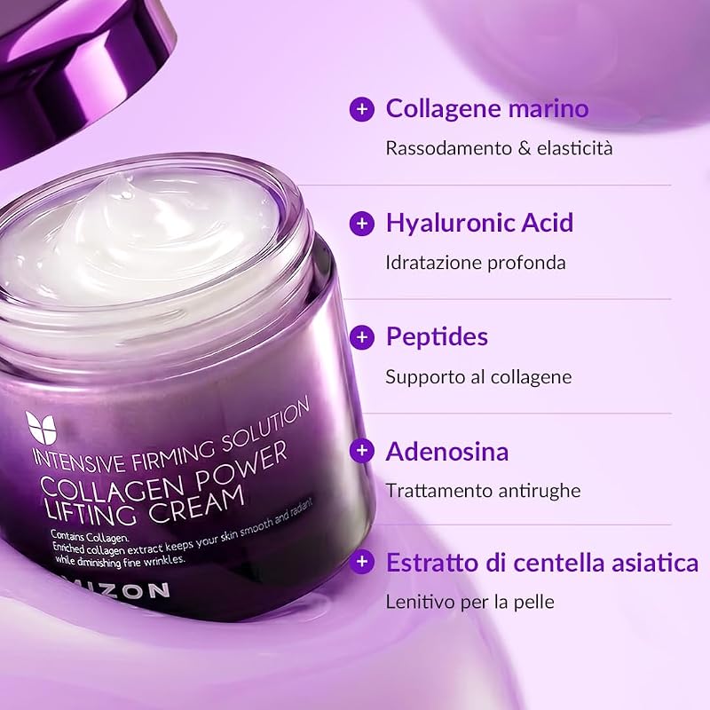 Crema Power Lifting al Collagene (75 ml) Idratante Intensiva con 75% di Estratto di Collagene Marino, Cosmetica Coreana