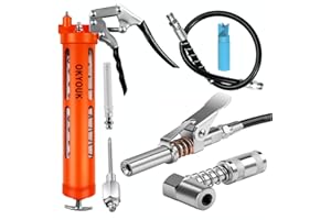 OKYOUK Grease Gun Kit with 90°Grease Coupler: Lube Grease Guns Tool for 14 Oz Grease Tube - 8000 PSI Pistol Grip Heavy Duty Grease Gun with Locking and Needle Tip Nozzle - Manual Grease Gun with Zerk Fitting