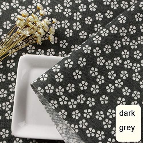Sheicon Cotton Linen Blend Fabric by The Metre Floral Vintage DIY Material 100x150cm Color Dark Grey Size 2 metres