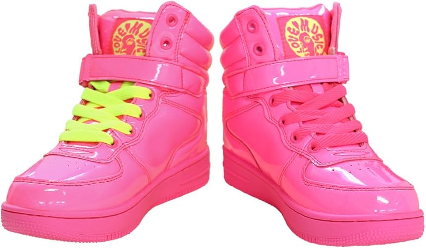 Amazon チアー Cheer エナメル ハイカットスニーカー ストリート ダンススニーカー 21 ネオンピンク 2 キッズ ベビー