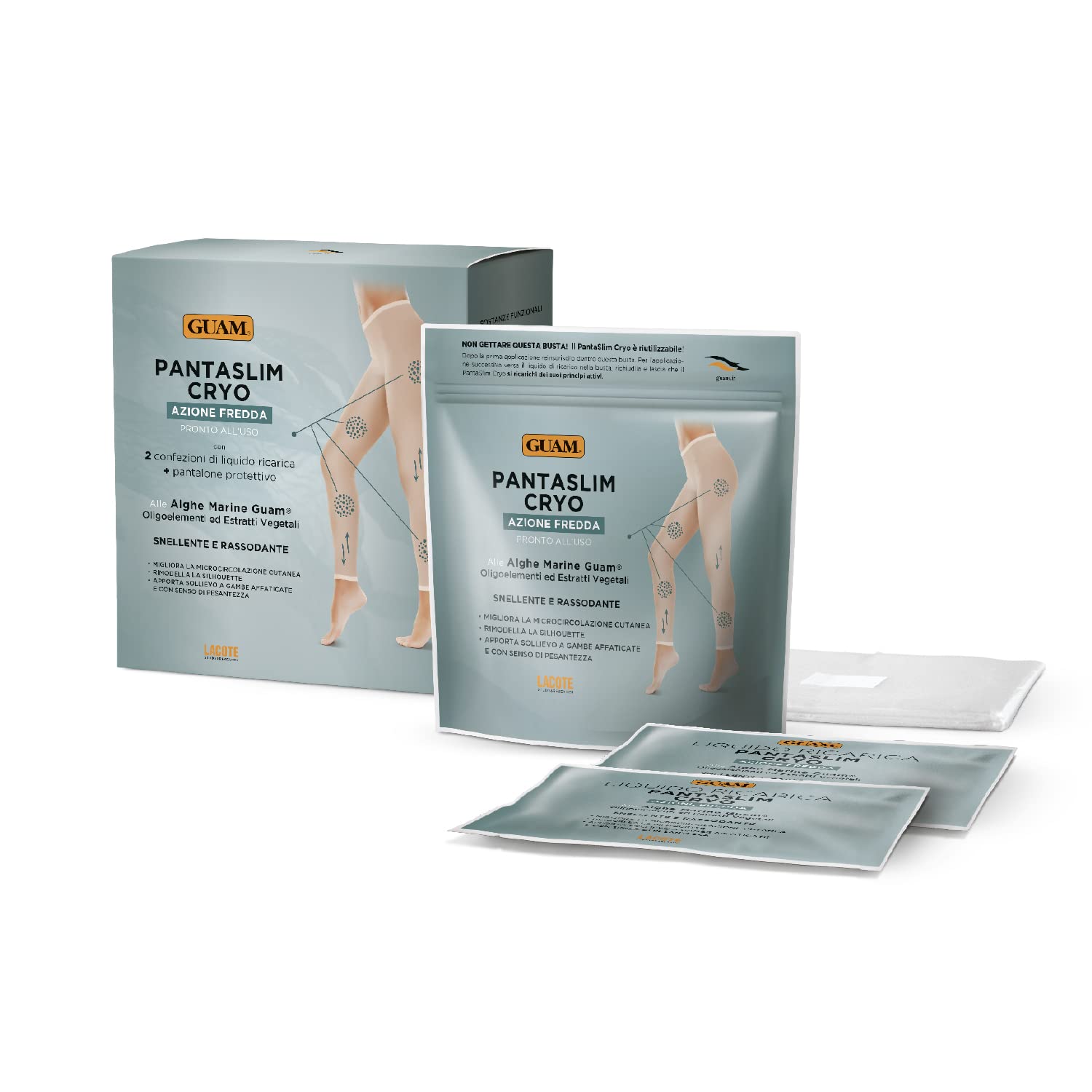Guam PANTASLIM CRYO cold effect, ready to use, firming, with 2 packs of refill liquid and protective trousers