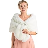 JAKAWIN Women’s Faux Fur Wraps and Shawls Bride Wedding Fur Stole Bridal Fur Shrug Scarf Cover Up for Women