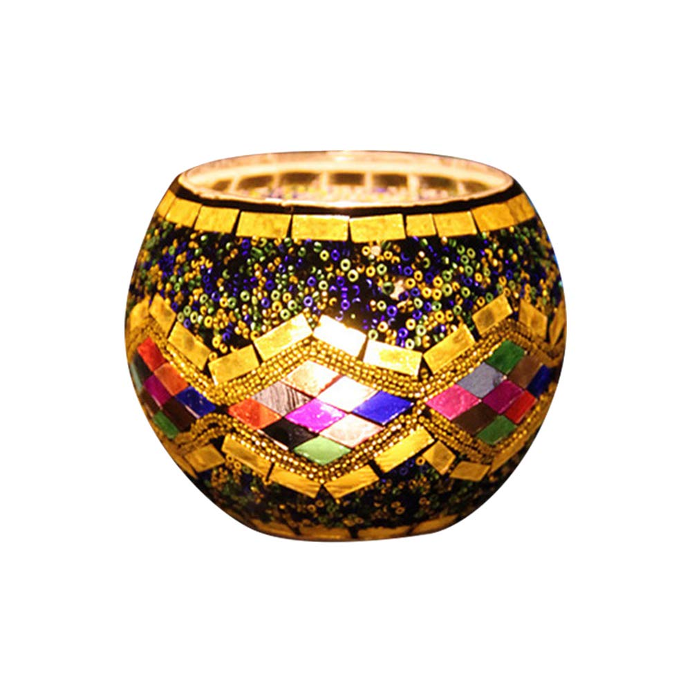 Mosaic Glass Candle Holder Vase Pen Holder, Crackled Glass Mosaic Tea Light Holder, Romantic Tea Light Candle Holder Home Decoration, 7 * 10.5cm (A)