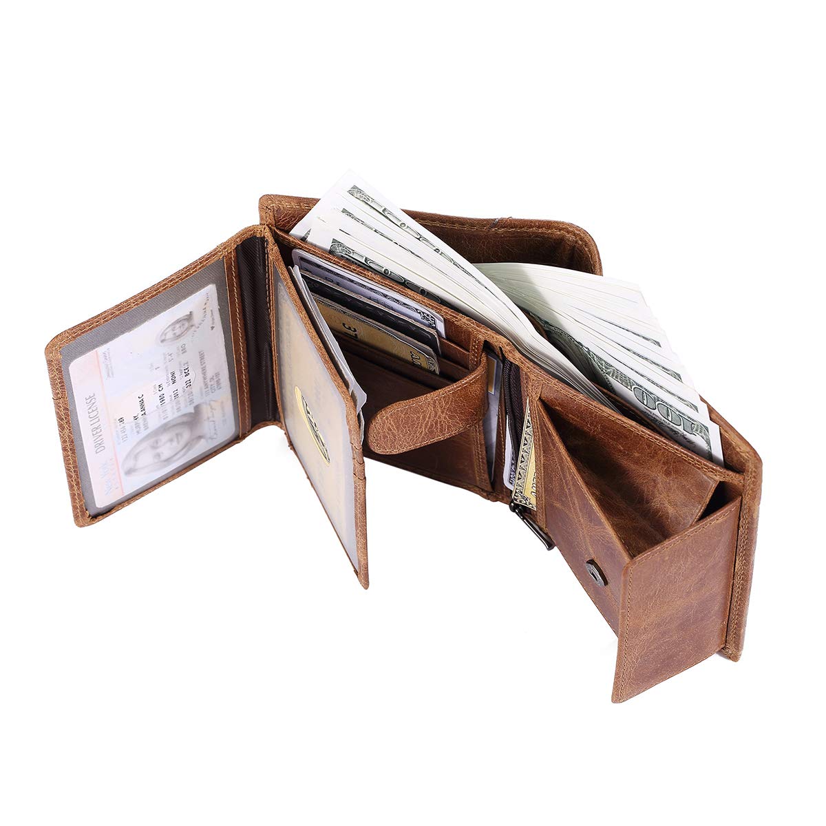 IVESIGN Bifold Travel Wallet RFID Blocking Genuine Leather Credit Card Holder