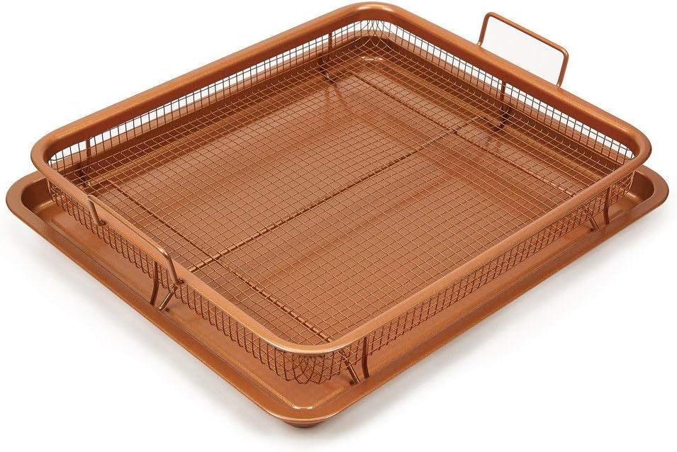 DLD Crisper Tray – Non Stick Cookie Sheet Tray And Air Fry Mesh Basket Set, Transform Your Oven Into Oil Free Air Fryer