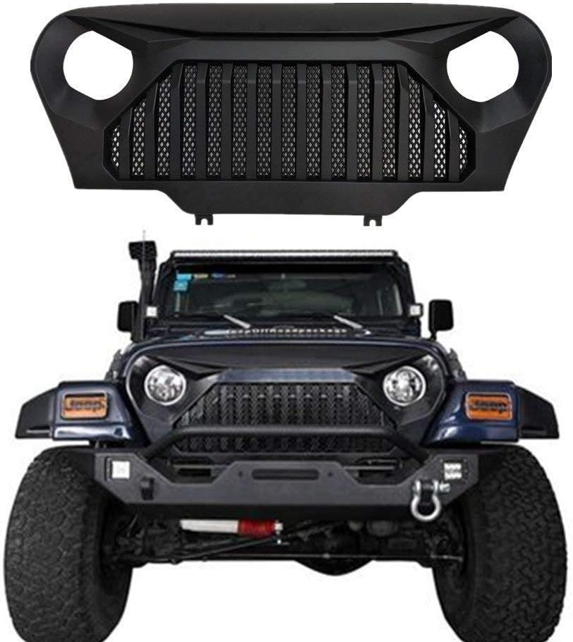 SXMA Matte Black ABS Front Grille Front Gladiator Vader Grille Grill Mesh Inserts Overlay Cover for 1997-2006 Wrangler TJ