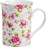 Luxury Fine Bone China Porcelain Coffee Mug Floral Design, Thin Wall and Light Weight With Large Handle Comfortable To Hold, Ceramic Tea Cups, Women Gifts, Dishwasher and Microwave Safe