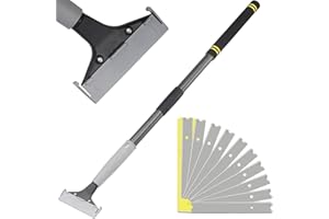 Frebuta Floor Scrapers Long Handle ,16 to 31In Heavy Duty 4 inch Razor Blades Scraper with 10PC Floor Blades Sponge Handle Iron Tube Scraper for Cleaning Quick and Easy Removal Price Stickers