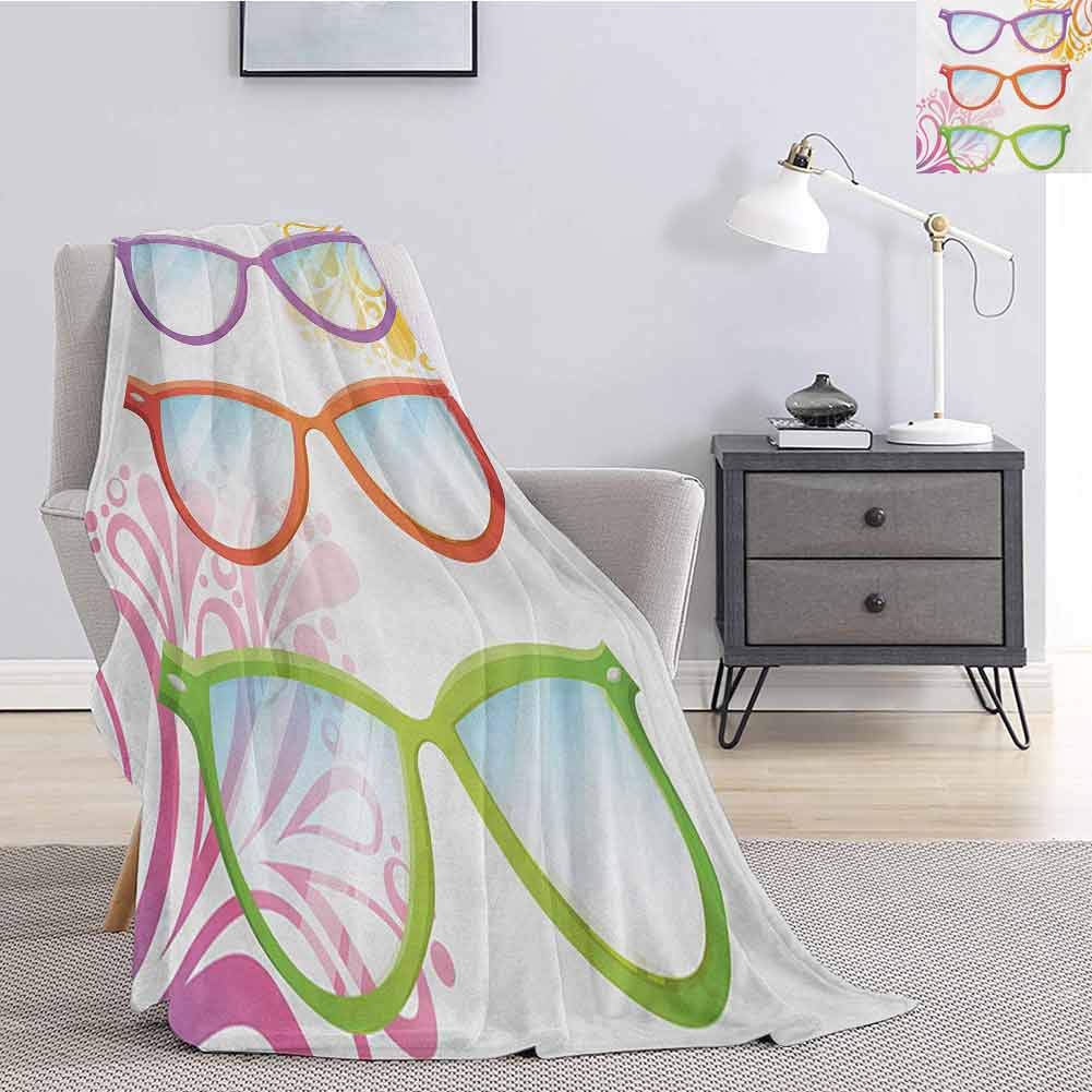 Indie Bedding Microfiber Blanket Old Fashioned Glasses in on Abstract Summer Themed Floral Backdrop Super Soft and Comfortable Luxury Bed Blanket W80 x L60 Inch Multicolor