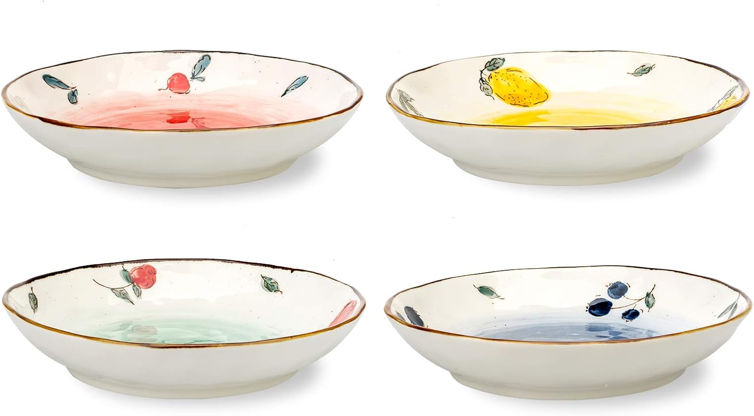 MDZF SWEET HOME 8-Inch Deep Porcelain Dinner Plates Set Pizza Pasta Serving Plates Salad Dessert Dishes Tableware, Set of 4