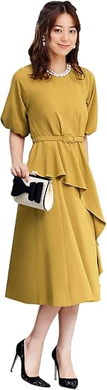 Amazon Co Jp Ruirue Boutique ルイ ルエ ブティック ラッフル フレアー パフスリーブ ワンピース レディース ミセス 大人 フォーマル カジュアル パーティードレス パーティドレス 膝丈 袖あり 大きいサイズ 結婚式 パーティ 服 ファッション小物