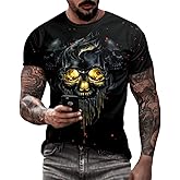 Eciodci Men's Halloween T-Shirts 3D Skull Print Short Sleeve T-Shirt Casual Round Neck Novelty Street Fashion Shirts