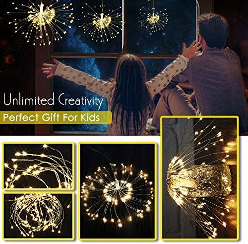 2 pack 120 Led Starburst string Light,battery operated star pendant Christmas lights,Waterproof Long lasting Party Lamp,Dimmable Wedding Sparklers,Warm White fairy lights With Remote Control Timer